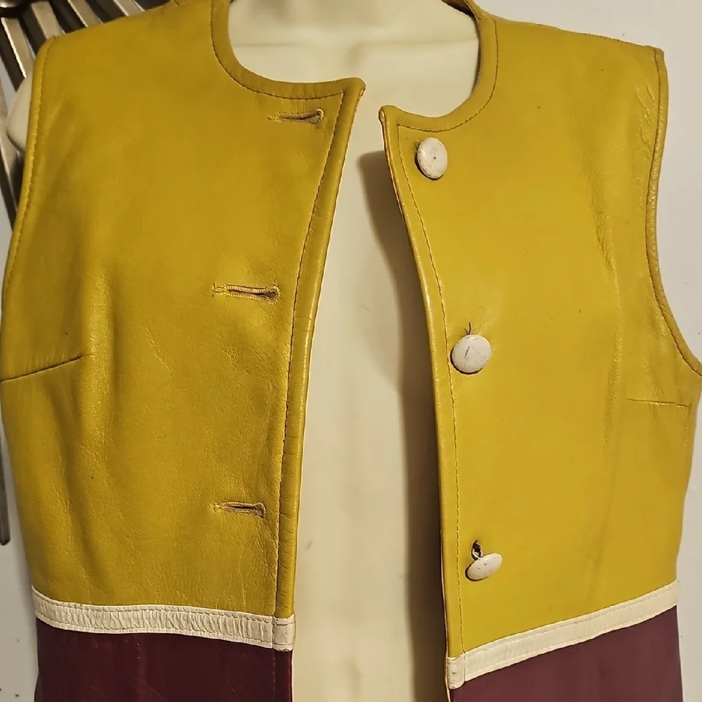 Your opportunity to own Something truely Vintage, 70's  Leather Shift Dress Vest - Picture 3 of 16